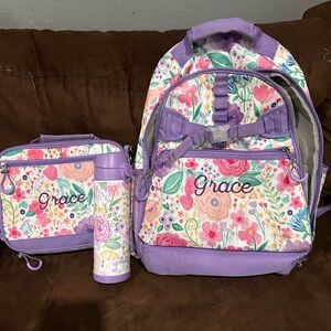 Pottery Barn Kids Purple Floral Backpack and Lunch Bag Set